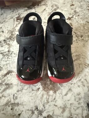 Jordan Kids Black and Red High-Top Sneakers with Strap